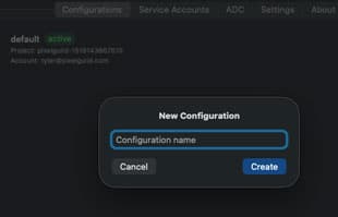 Configuration switcher with active config highlighted and management controls
